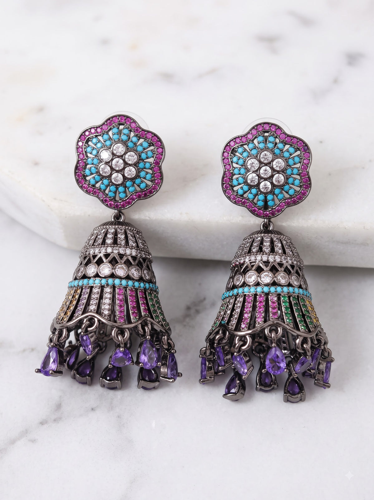 Midnight Blossom Jhumkas