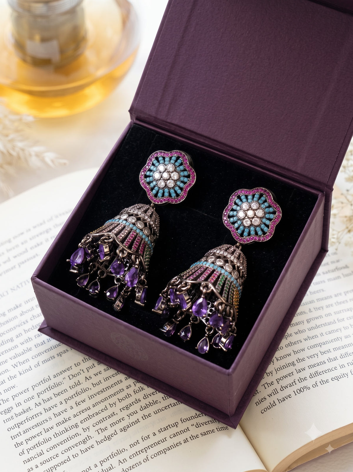 Midnight Blossom Jhumkas
