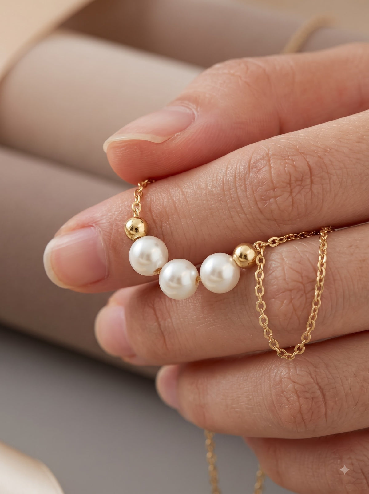Trinity Pearl Bead Necklace
