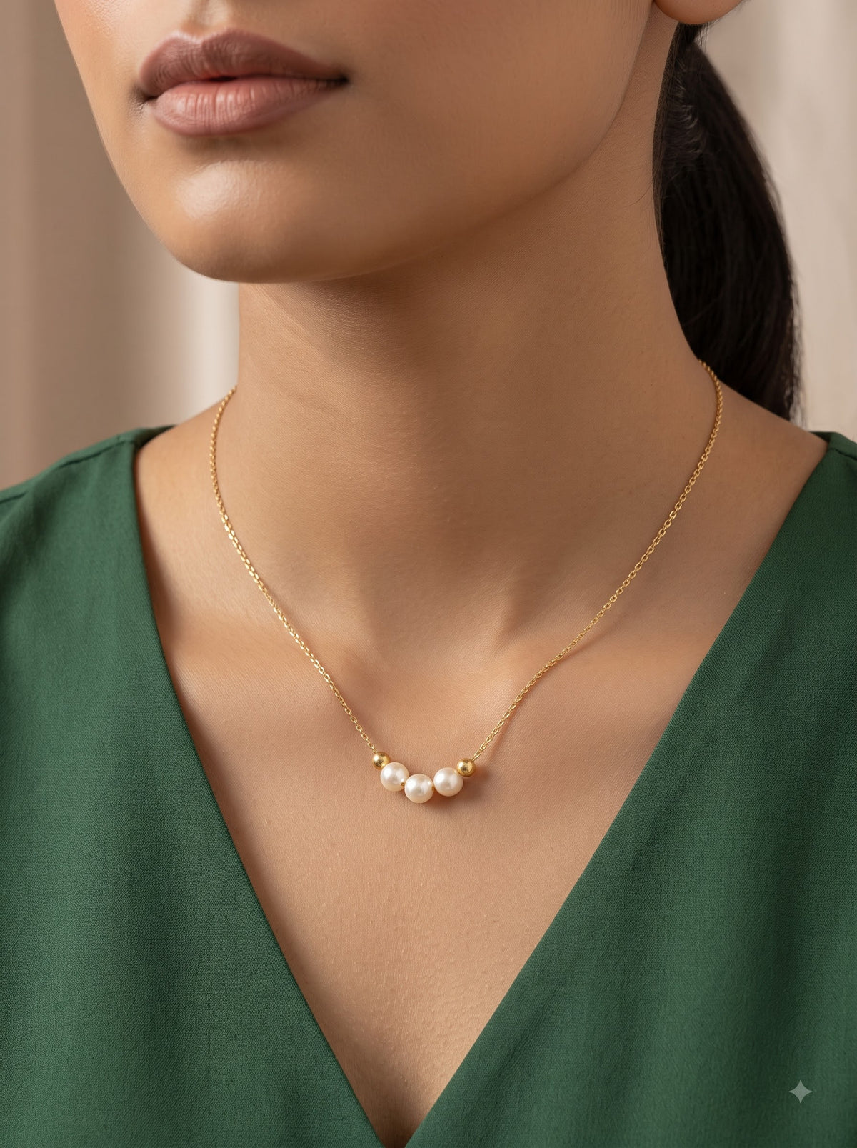 Trinity Pearl Bead Necklace
