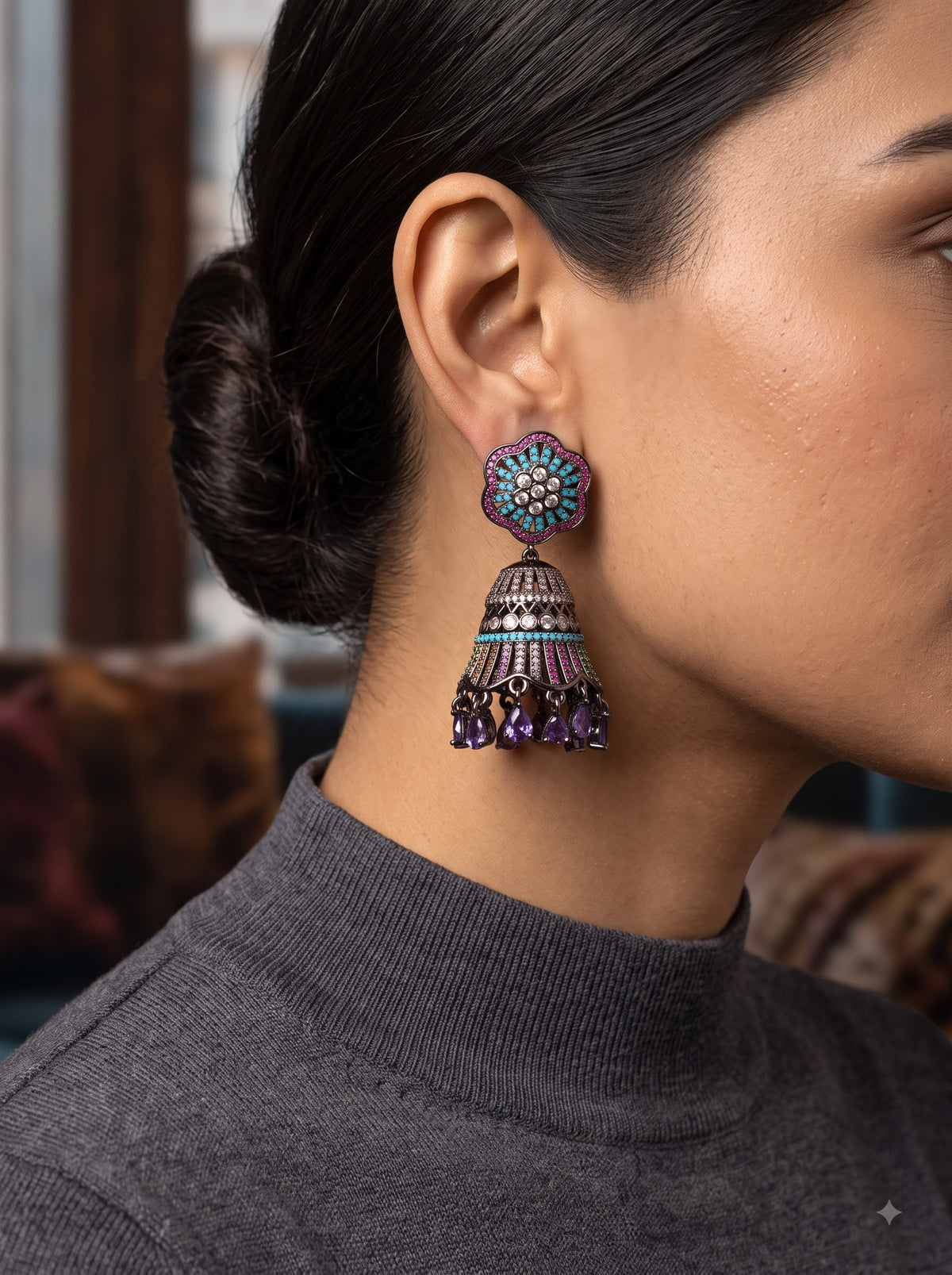 Midnight Blossom Jhumkas